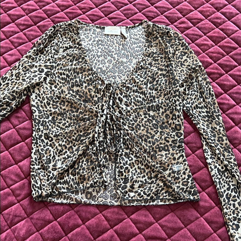 Willow & Root Leopard Print Mesh Long Sleeve Top